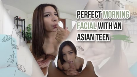 Perfect morning facial with an asian teen