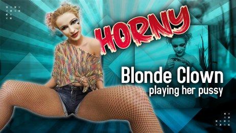 Horny blonde clown playing her pussy